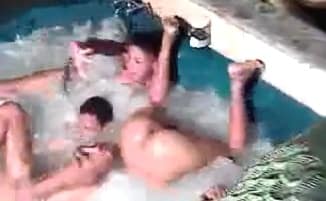 Gay orgy of several boys in the pool