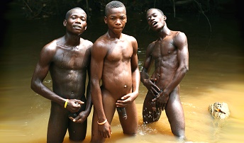 African boys 18 year old have fun in river