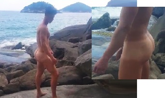 Brazilian boy with perfect body gets naked on the beach for money