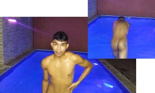 Teen boy jerks off in swimming pool