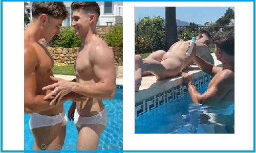 Naked muscular twinks in the pool