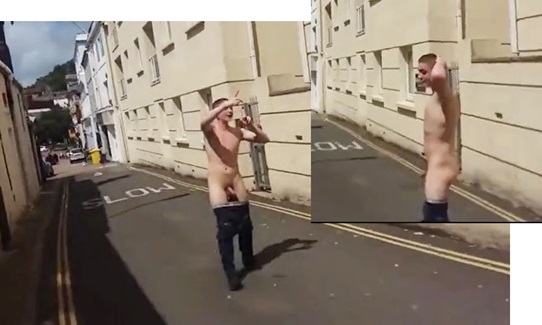 Amateur boy naked in public in the middle of the street