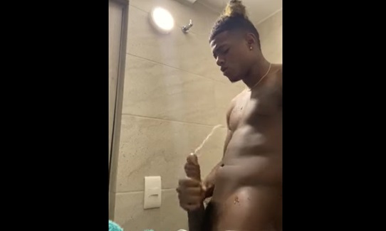 Black Monster Cock Jerking Off with Cumshot Bathroom – Boys Porn