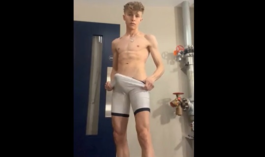 Blond Twink after wrestling competitions Wank in the basement of the college