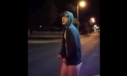 Boy accepts challenge from followers to wank in the street