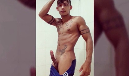 Tattooed muscular twink with his nice hard cock