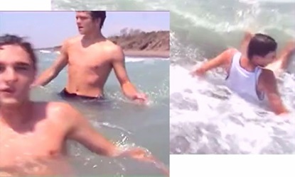 Naked surfer twinks wank on the beach