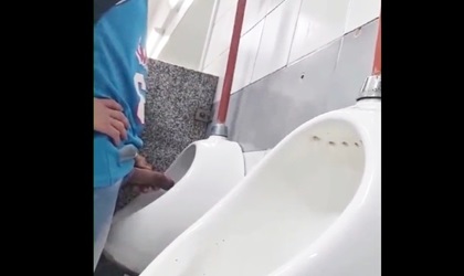 Straight boys pissing in the mall’s bathroom urinal