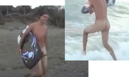 Straight surfer boy naked and masturbating on the beach