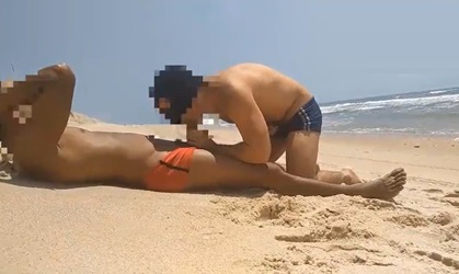 Straight guy gets blowjob and fucks gay man on the beach