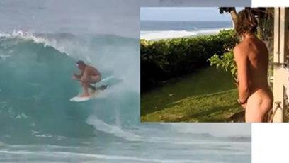 Young surfer guy decides to surf naked