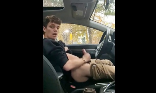 German twink wank in the car at the cruising spot