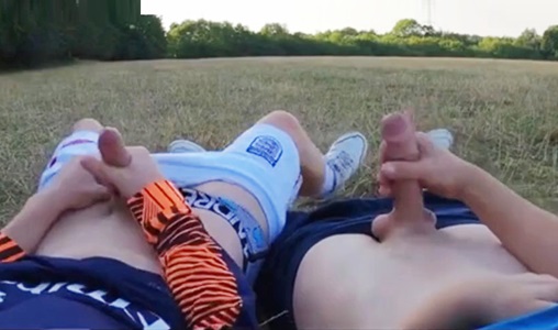 Straight boys wankers in field after football