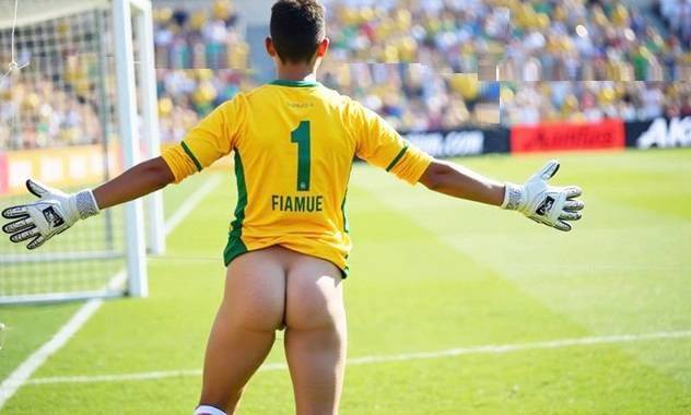 Hot goalkeepers naked on the football field