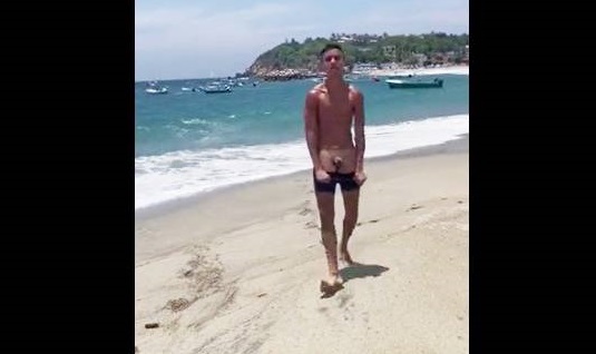 Hot boy shows his penis at the beach